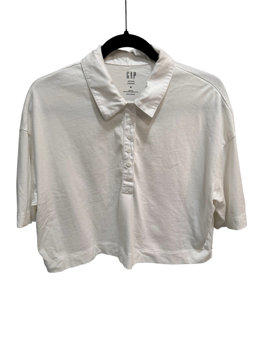 GAP Vintage Cropped Medium White Uniform Polo Preppy Cotton Shirt